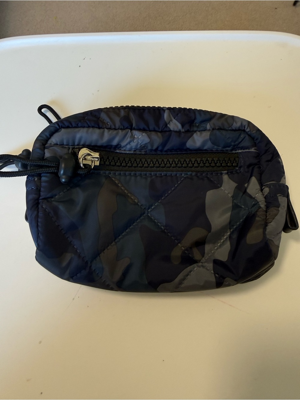 Quilted navy Camo Cosmetic Pouch by Sandra Roberts “ squared”